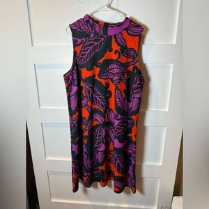 Gibson Latimer Purple and Orange Red Leaf Midi Dress